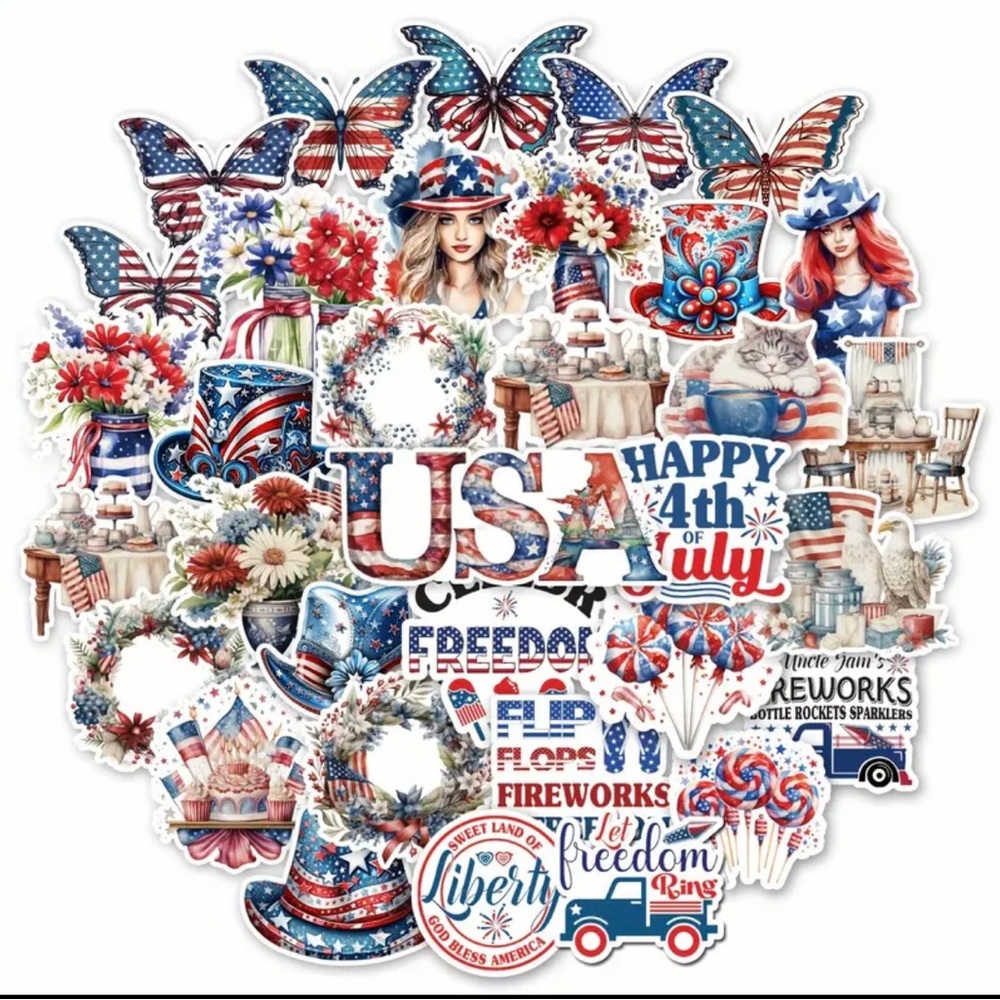 53 USA Patriotic Stickers Red White Blue United States America Flag - Picture 5 of 5